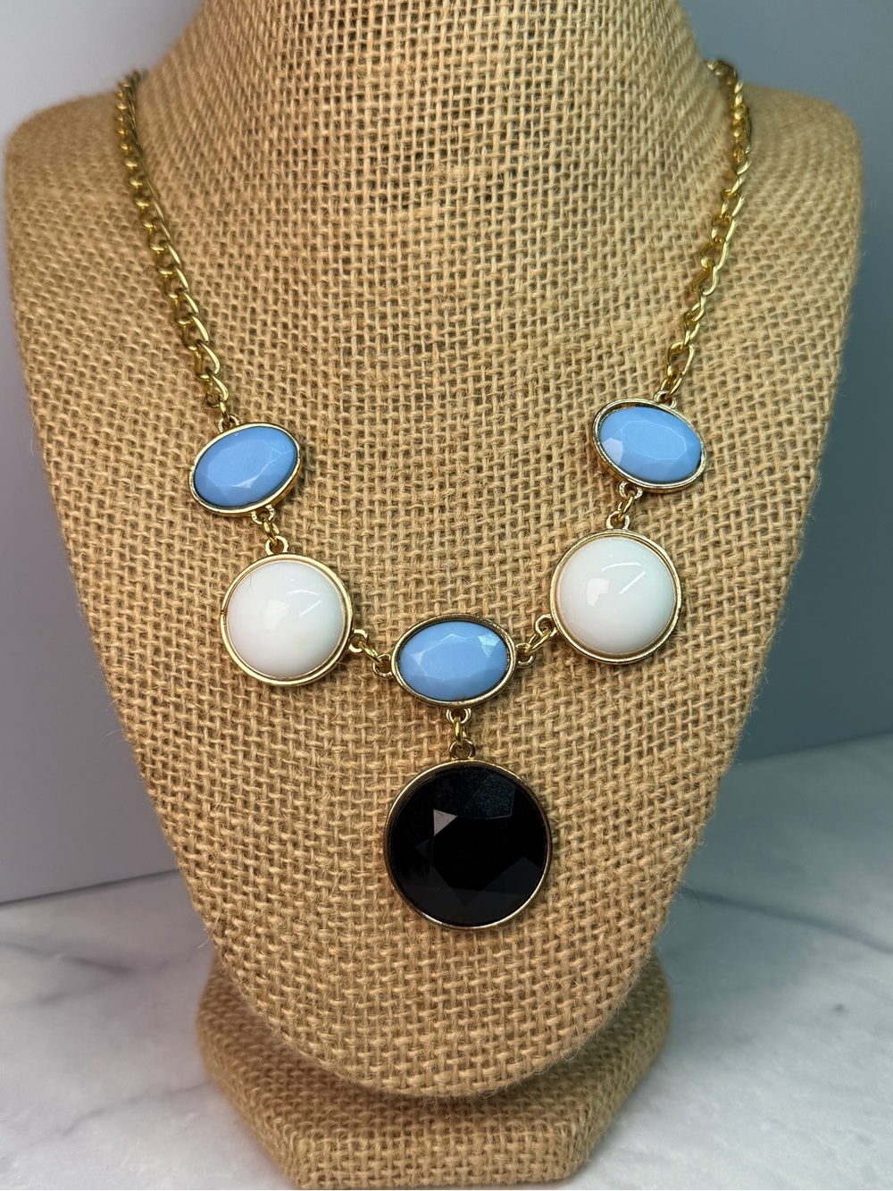 🚨3 for $15🚨 Gold-Tone Costume Necklace with Blue, White and Black